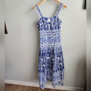 Antonio Melani Baha Blue And Ivory Print Midi Dress Size 0 NWT!
